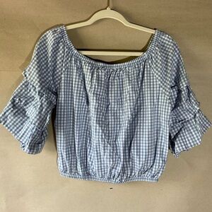 Heart & Hips Blue Gingham Top. Cropped. Size M